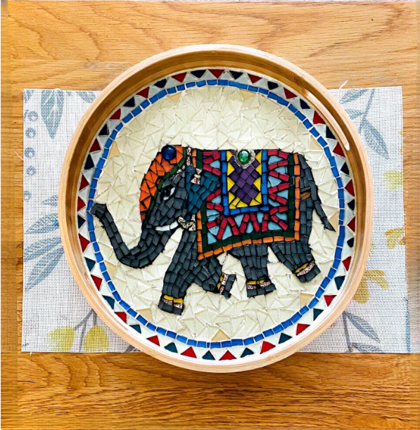 Elephant designed handmade mosaic tray